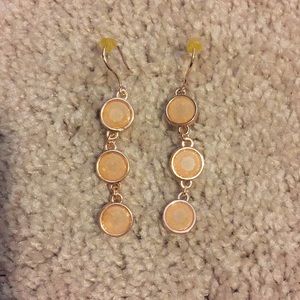 Coral three stone dangle earrings